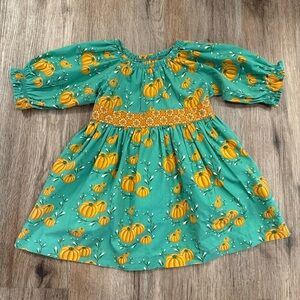 Eleanor Rose Blouse Girls Size 5/6 Teal Orange Pumpkins Ruffles Long Tunic Fall